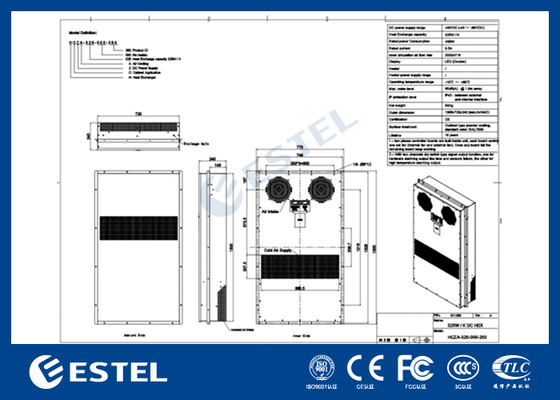 48VDC 325W/K scambiatore di calore di camera con comunicazione RS485 MODBUS RTU