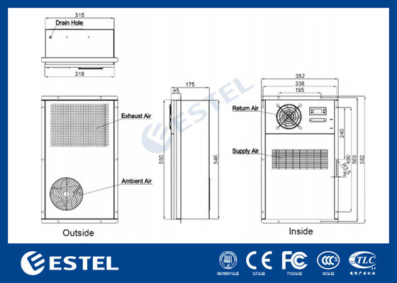 Scambiatore di calore a corrente continua ad alta efficienza per armadi esterni per telecomunicazioni Capacità termica 120 W/K
