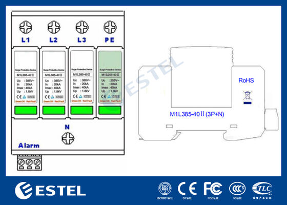 M1L385-40 II Dispositivo di protezione da sovratensione (SPD) per la distribuzione di energia - Corrente di picco 40kA, 230V/400VAC, Porta di allarme remoto, Installazione su guida DIN, IP20, Protezione di Classe C