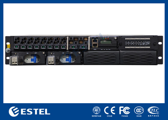 ET48100P5E22 Sistema di distribuzione dell'alimentazione CC montato su rack per reti di telecomunicazioni con 8 uscite di alimentazione, 2 ingressi batteria e monitoraggio integrato