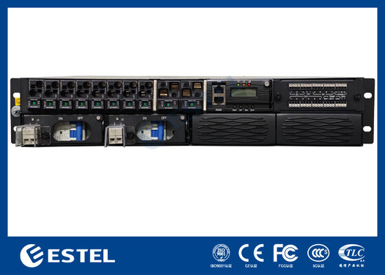 ET48100P5E22 Sistema di distribuzione dell'alimentazione CC montato su rack per reti di telecomunicazioni con 8 uscite di alimentazione, 2 ingressi batteria e monitoraggio integrato